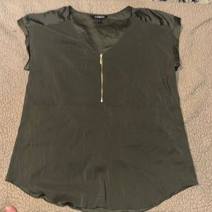 Army green dress shirt with gold zipper
